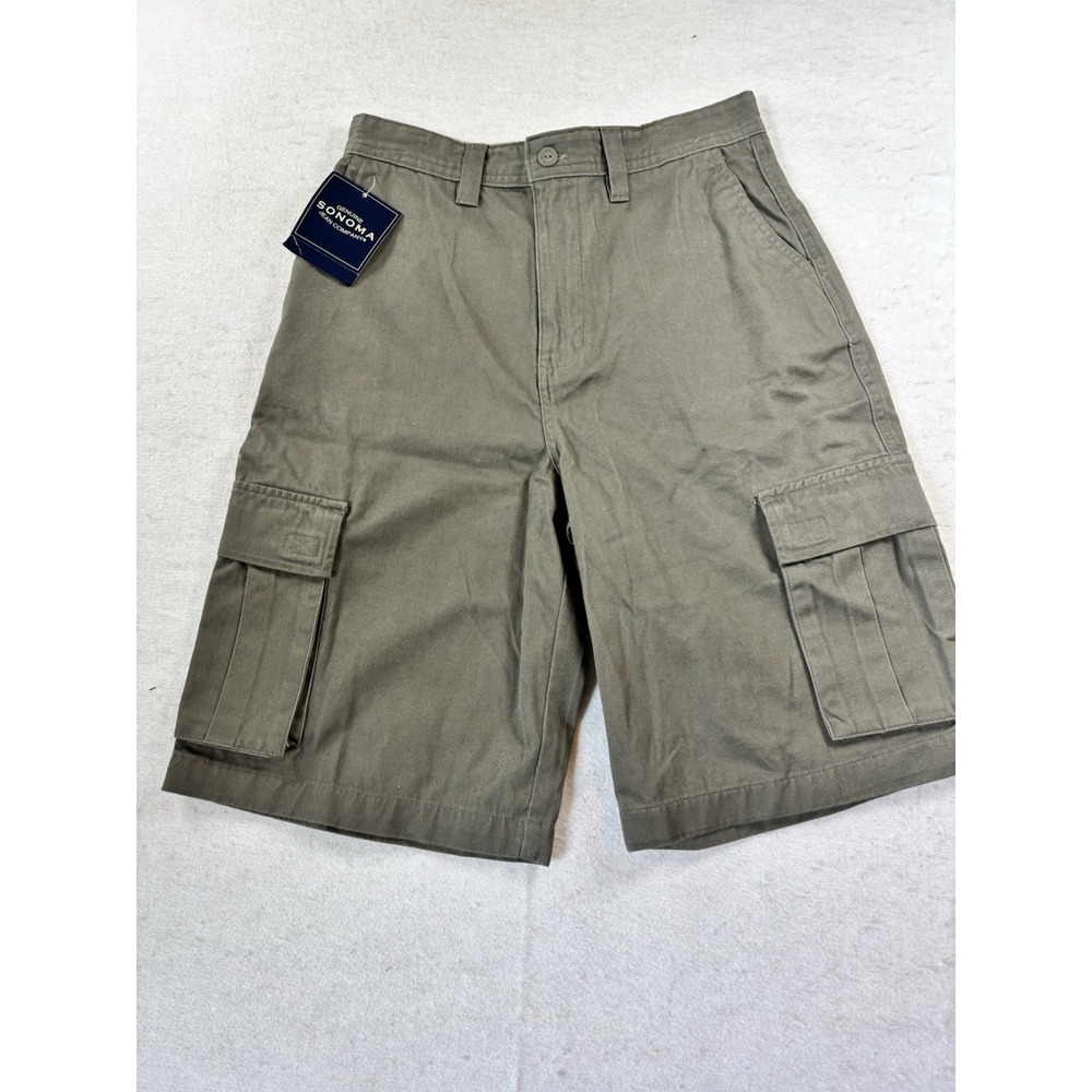 Sonoma Cargo Shorts Boys Size 14 Army Green Cotton Casual Chino‎ Outdoor NWT